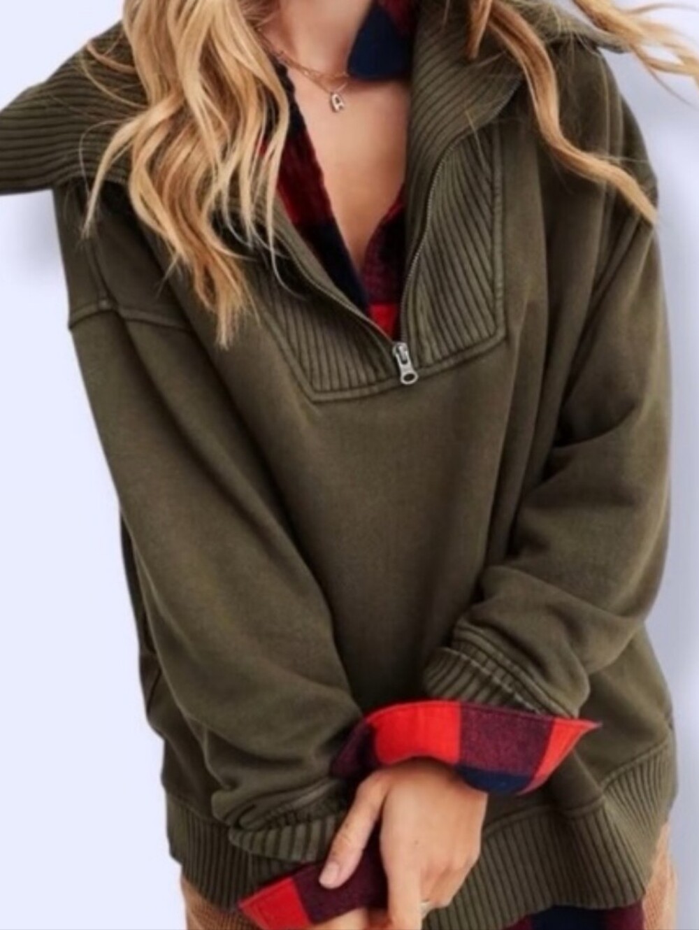 EUC Aerie Down To Earth 1/4 Zip Sweatshirt Khaki Green Size S